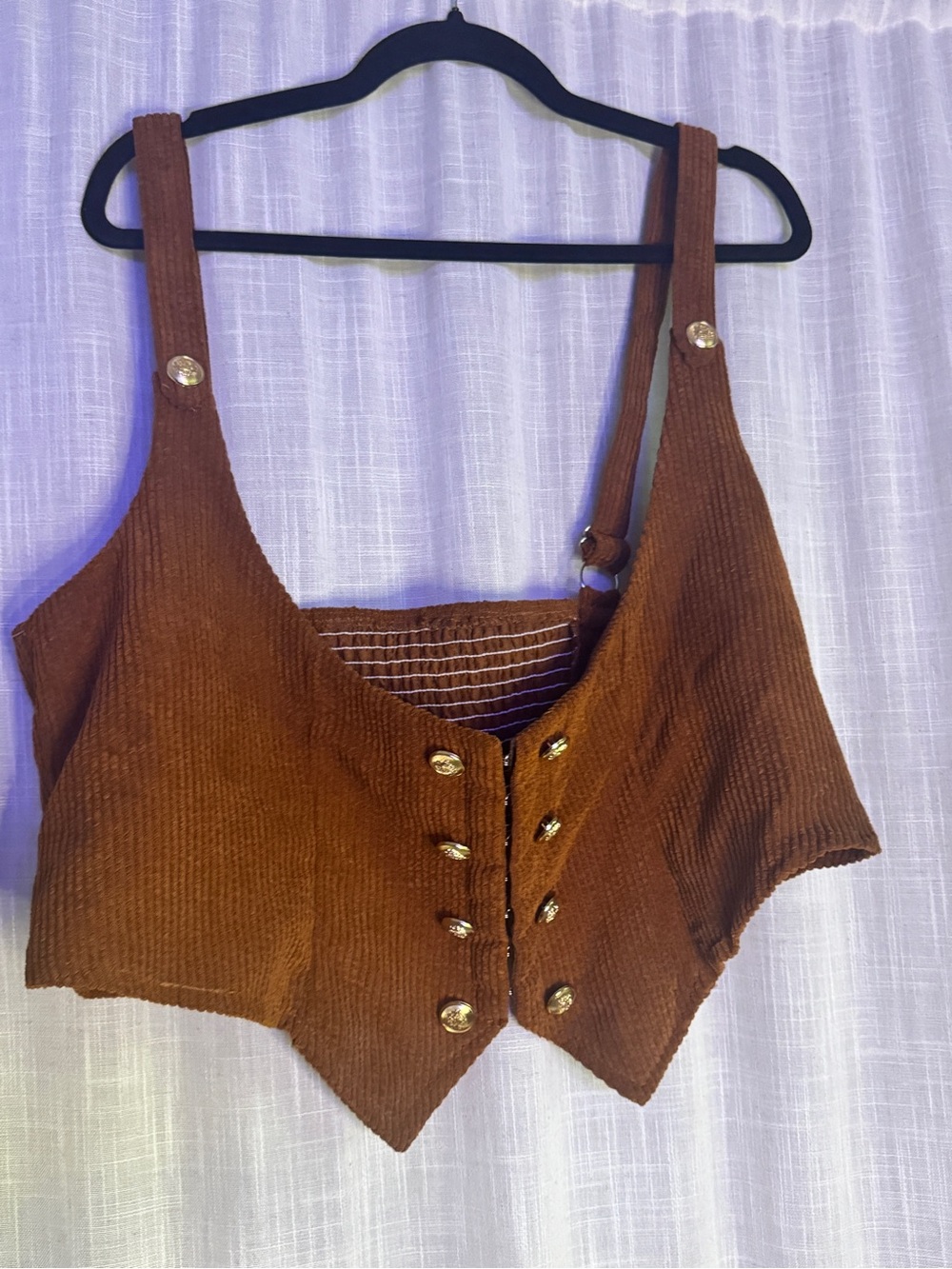 SHEIN Brown Ribbed Cropped Tank with Gold Buttons